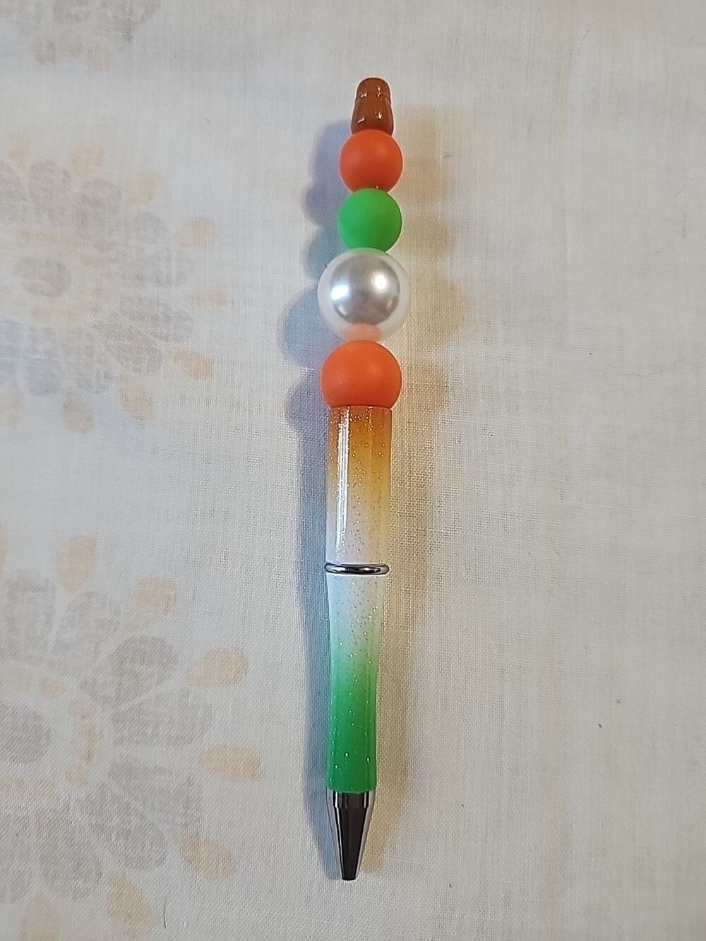 Bead Pen Green, Orange, White Glittery Pen Orange, Green, Pearl Beads Silicone